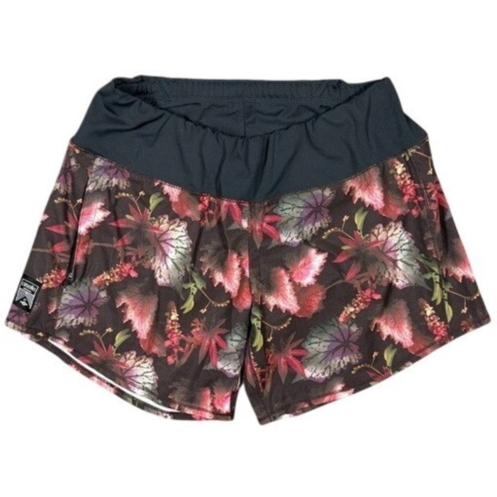 Oiselle Womens Botanical Leaf Print Running Shorts Black Pink Size 4